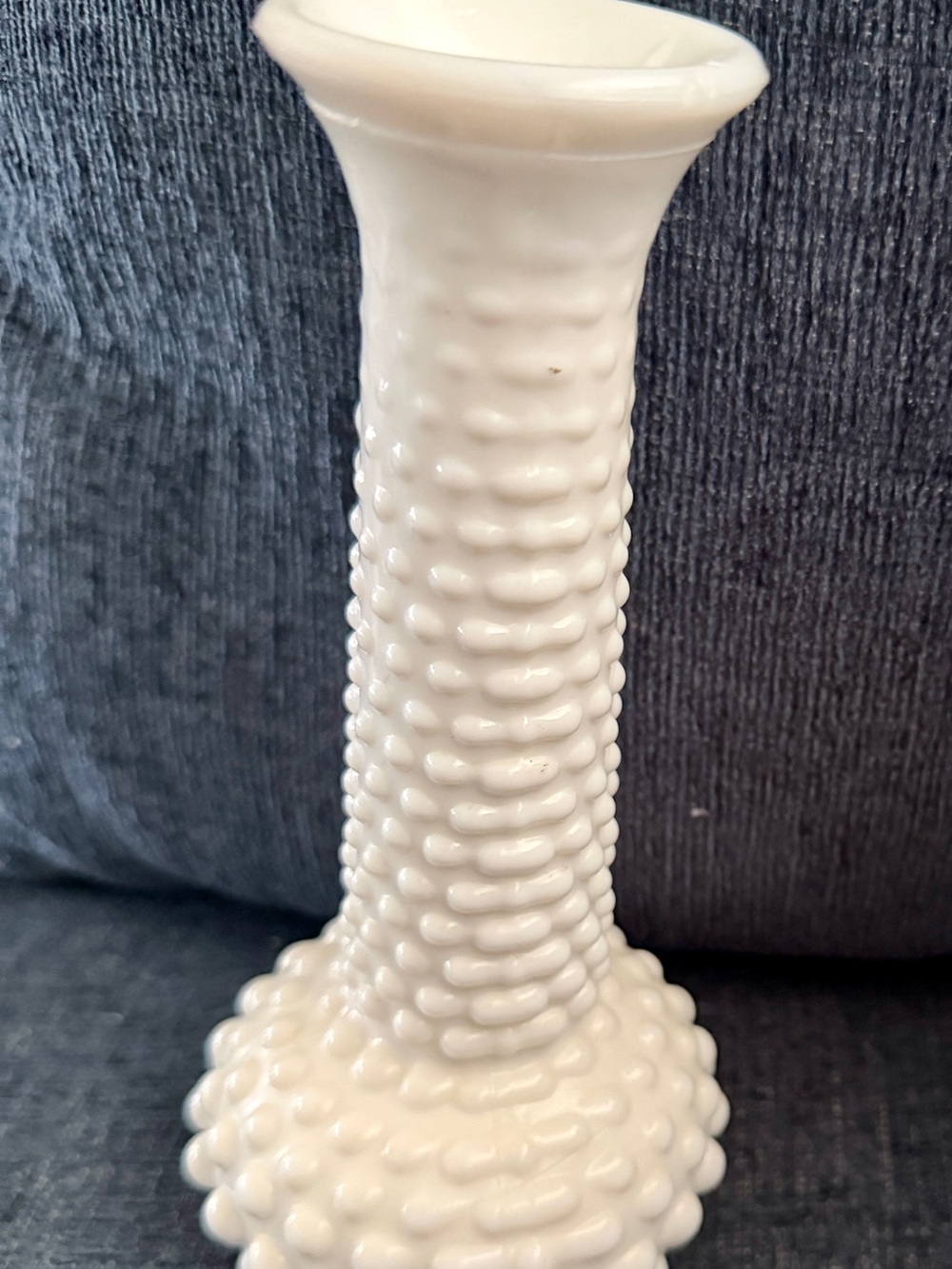 Vintage O Brody Milk Glass Hobnail Bud Vase Flared Trumpet M-2000
